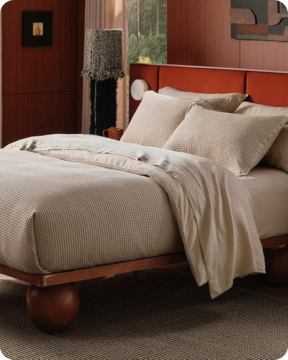 Bedsure Cotton Duvet Cover King - 100% Cotton Waffle Weave Khaki Duvet Cover King Size, GentleSoft™ and Breathable Tan Bedding Set for All Season, 3 Pieces, 104"x90"