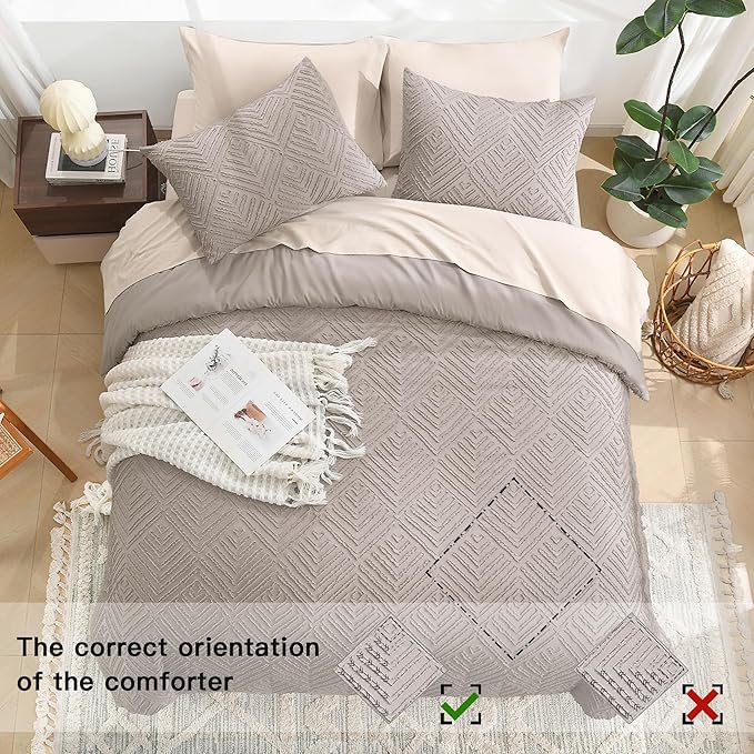 Litanika King Size Comforter Set Rose Coffee, 3 Pieces Cream Tufted Boho Farmhouse Bedding Comforter Sets, Lightweight Fluffy Comforter Bed Set for All Season (104x90In Comforter and 2 Pillowcases)