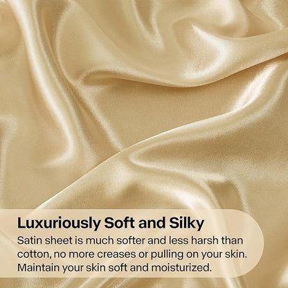 BEDELITE California King Sheets Set, Luxury Soft Champagne Satin Sheets for Hair and Skin, Similar to Silk Bed Sheets Set 4 Pieces with 1 Deep Pocket Fitted Sheet, 1 Flat Sheet, and 2 Pillowcases