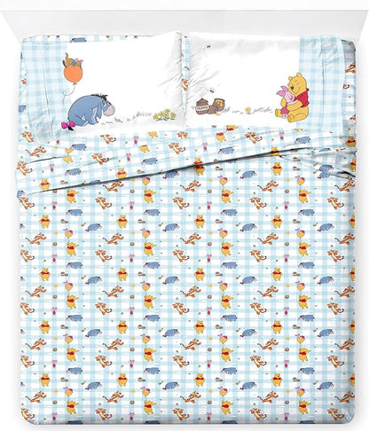 Jay Franco Kids Sheet Set with Fitted, Flat Sheets & Pillow Cover - Ultra-Soft Bedding with Pillowcase for Room Decor, White - Winnie The Pooh, 4 Piece Queen