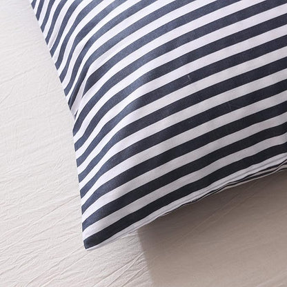 JELLYMONI 100% Natural Cotton 3pcs Striped Duvet Cover Sets,White with Navy Blue Stripes Pattern Printed Comforter Cover,with Zipper Closure & Corner Ties(Queen Size)