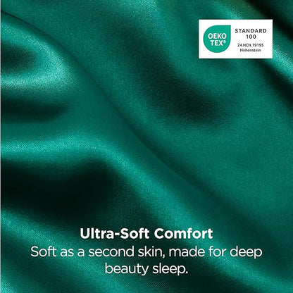 Bedsure Satin Pillowcases, Similar to Silk Pillow Cases Queen Size Set of 2, Pillow Case for Sleeping Women with Envelope Closure, Gifts for Women Men, Dark Green, 20x30 Inches, 2pcs