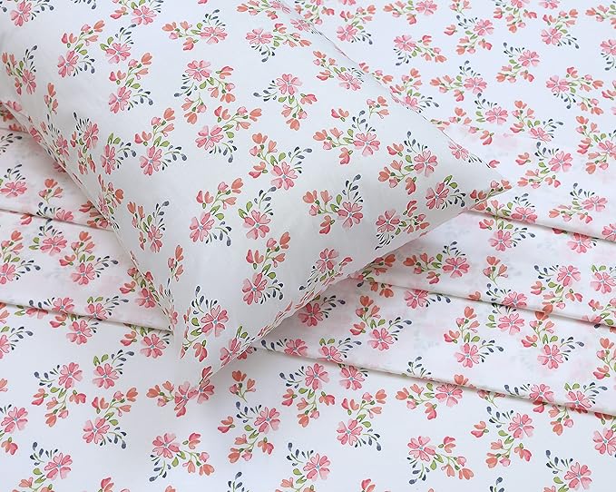 RUVANTI 100% Cotton Sheets – Split King Size Percale Bedding, Cooling & Breathable Floral Design, Durable with a Crisp, Soft & Comfortable Feel, 16" Deep Pocket, 5-Piece Set, Bloomex