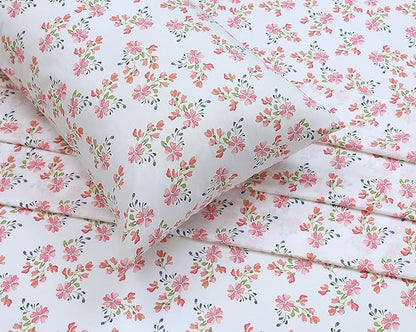 RUVANTI 100% Cotton Sheets – Split King Size Percale Bedding, Cooling & Breathable Floral Design, Durable with a Crisp, Soft & Comfortable Feel, 16" Deep Pocket, 5-Piece Set, Bloomex