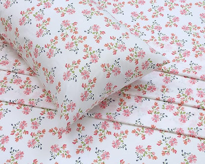 RUVANTI 100% Cotton Sheets – Full Size Percale Bedding, Cooling & Breathable Floral Design, Durable with a Crisp, Soft & Comfortable Feel, 16" Deep Pocket, 4-Piece Set, Bloomex
