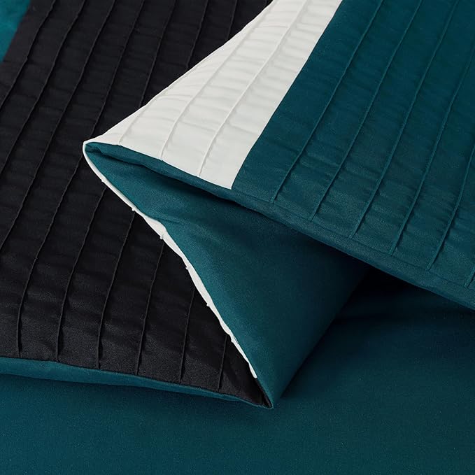 Chezmoi Collection Loft 8-Piece California King Comforter Set, Teal/Black/White Luxury Striped Bedding for All Season