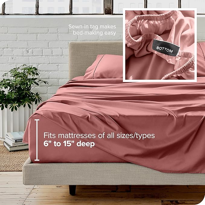 Bare Home Twin XL Sheet Set - 1800 Ultra-Soft Microfiber Twin Extra Long Bed Sheets - Double Brushed - Deep Pockets - Easy Fit - 3 Piece Set - Bedding Sheets & Pillowcases (Twin XL, Dusty Rose)