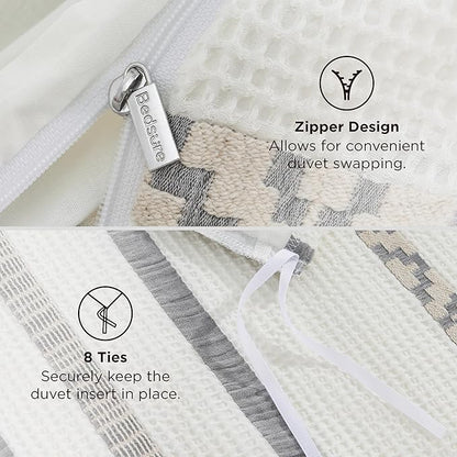 Bedsure Waffle Weave Duvet Cover Queen - 100% Cotton Boho Duvet Cover Set with 2 Pillowcases - Extra Soft Cream White Textured Comforter Cover with Zipper Closure (Queen, 90"x90")