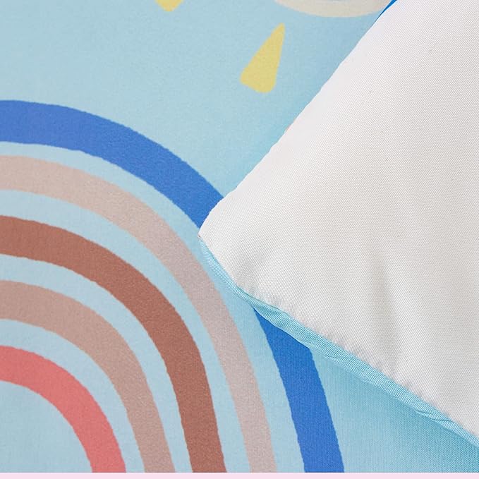 Btargot Lightweight Soft 3 Piece Rainbow Comforter Set with 2 Pillow Covers, Cartoon Love Hearts Suns and Stars Bedding Set for Girls Boys Kids, Twin Light Blue