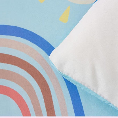 Btargot Lightweight Soft 3 Piece Rainbow Comforter Set with 2 Pillow Covers, Cartoon Love Hearts Suns and Stars Bedding Set for Girls Boys Kids, Twin Light Blue