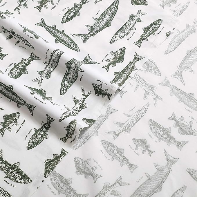 Eddie Bauer - Sheet Set, Cotton Percale Bedding with Matching Pillowcase, Crisp & Breathable, 200-Thread Count, Classic Comfort Essentials (Wes Fish Green, Twin)