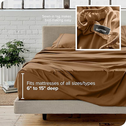 Bare Home Twin XL Sheet Set - 1800 Ultra-Soft Microfiber Twin Extra Long Bed Sheets - Double Brushed - Deep Pockets - Easy Fit - 3 Piece Set - Bedding Sheets & Pillowcases (Twin XL, Caramel)