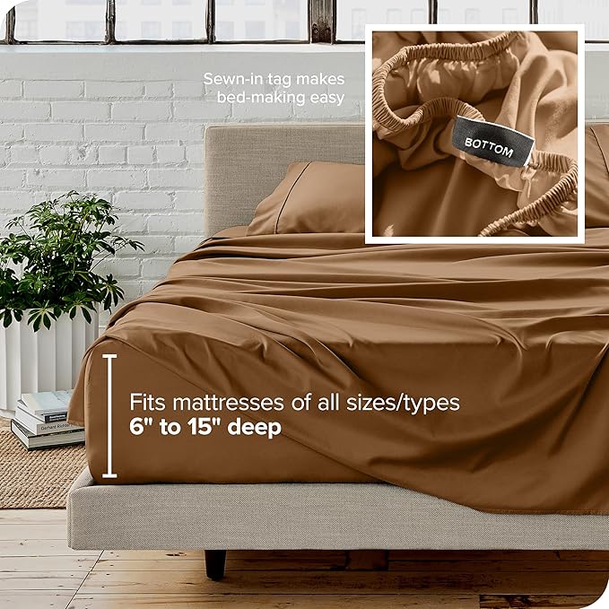 Bare Home Twin Sheet Set - 1800 Ultra-Soft Microfiber Twin Bed Sheets - Double Brushed - Deep Pockets - Easy Fit - 3 Piece Set - Bedding Sheets & Pillowcases (Twin, Caramel)