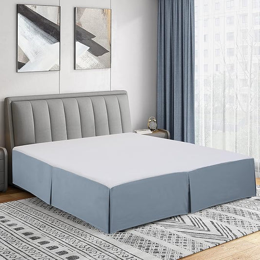 Cathay Home Double Brushed Microfiber Pleated Easy Fit Bed Skirt, Ultra Soft, Fade and Wrinkle Resistant - Blue Fog, Twin