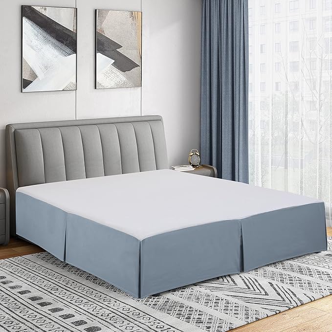 Cathay Home Double Brushed Microfiber Pleated Easy Fit Bed Skirt, Ultra Soft, Fade and Wrinkle Resistant - Blue Fog, Queen