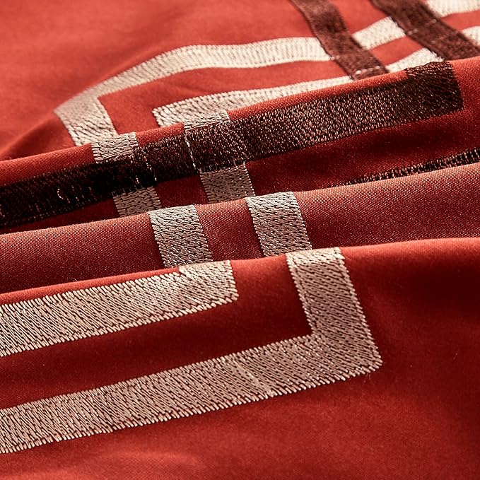 Chezmoi Collection Arden 7-Piece Modern Pleated Stripe Embroidered Zigzag Bedding Comforter Set (King, Spice/Brown/Coffee Cream)