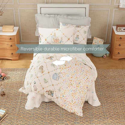 Peter Rabbit Book Bedding Set, Twin Size 5-Piece Super Soft Fluffy Reversible Comforter & Sheet Set with Sham, Storybook Friends Easter & Spring, (100% Officially Licensed Product) by Franco Heritage