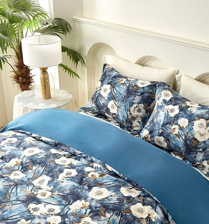 Cupocupa Duvet Cover Queen Size Set Boho Floral Pattern Queen Duvet Cover Set for Queen Size Bed Vintage Soft Bedding Leaf Print Duvet Cover with Pillowcases