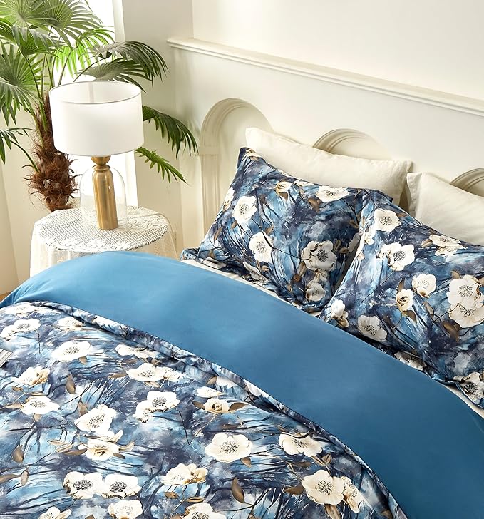 Cupocupa Duvet Cover Full Size Set Boho Floral Pattern Full Duvet Cover Set for Full Size Bed Vintage Soft Bedding Leaf Print Duvet Cover with Pillowcases
