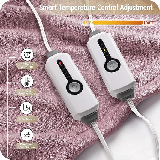 Electric Heated Blanket King Size 90"×100", Comfortable & Luxurious Flannel, 4 Heating Levels & 10 H Auto Shut Off, Purple