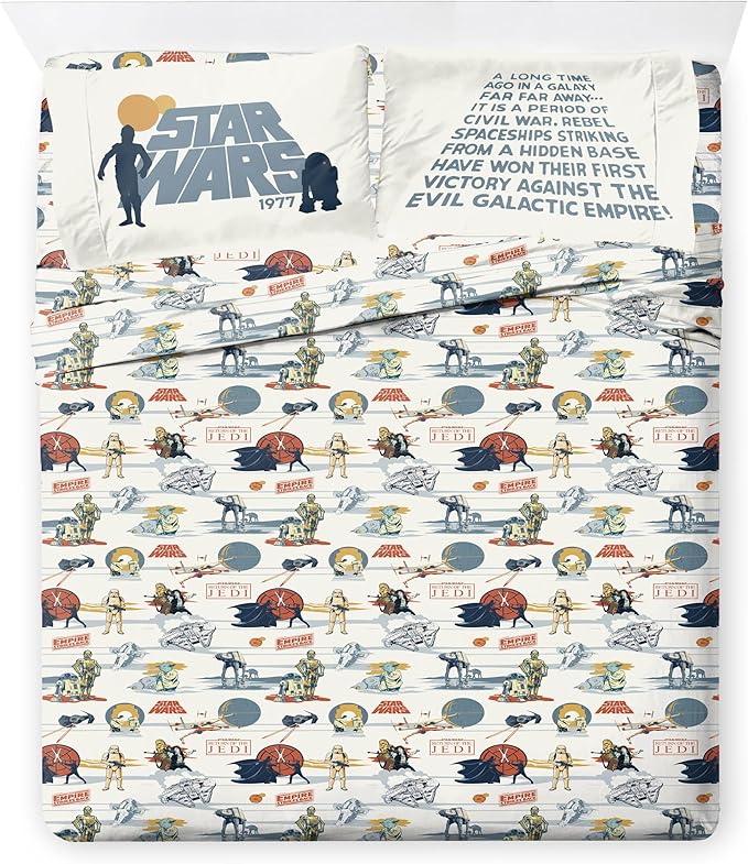 Jay Franco Kids Comforter Set Includes Sheets and Pillow Covers - Soft and Cozy Bed Set for Stylish Room Decor, Blue - Star Wars 01, 7 Piece Full Bedding