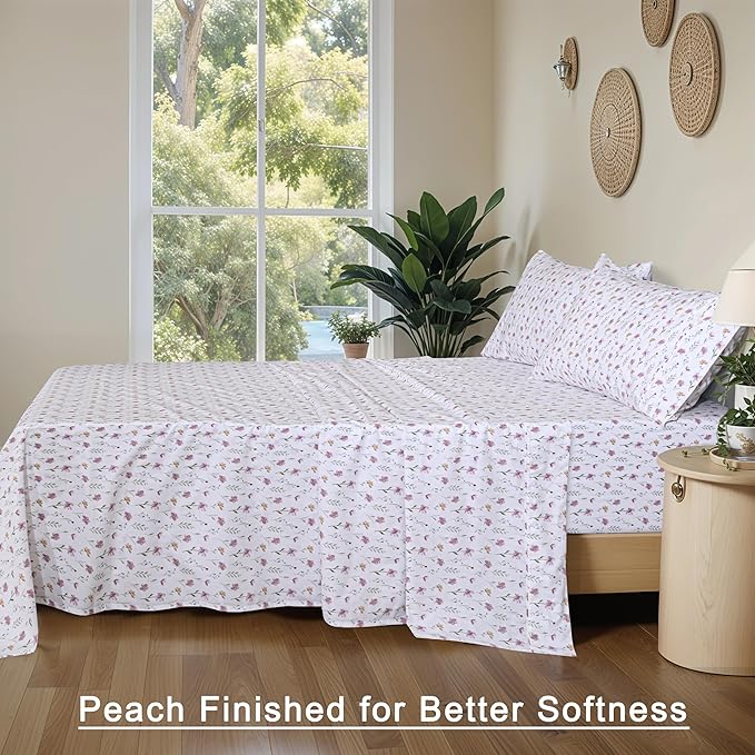 RUVANTI 100% Organic Cotton Sheets California King, Percale Weave, GOTS Certified, 4-Piece Set, Deep Pocket 13", Crisp & Breathable, Soft Durable Bedding, Sábanas Algodón Orgánico – Obsessed Stems