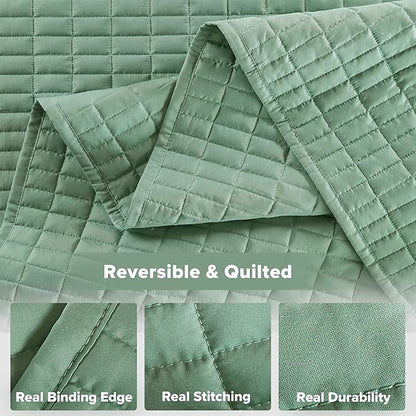 Comfort Spaces Kienna Quilt Set- Double Sided Stitching Design Summer Blanket, Lightweight, Soft, All Season Bedding Layer, Matching Sham, Sage Green, Coverlet King (104"x90") 3 Piece