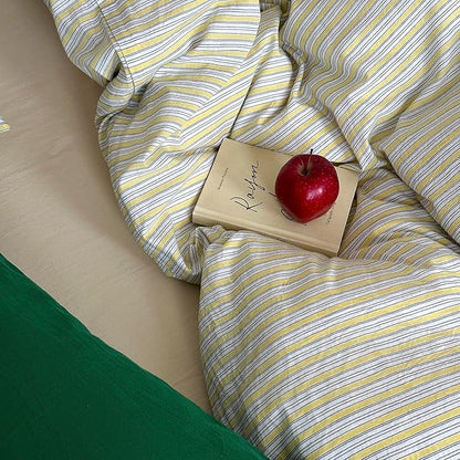 mixinni Vintage Geometric Striped Duvet Cover Set - 3 Piece 100% Washed Cotton Twin XL Size Bedding Set with Matching Pillowcases | Mid-Century Modern Design | Ultra Soft & Breathable-Twin XL Size