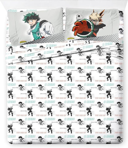 Jay Franco Kids Comforter Set Includes Sheets and Pillow Covers - Soft and Cozy Bed Set for Stylish Room Decor, Black - My Hero Academia, 7 Piece Full Size Bedding