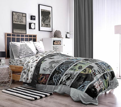 Jay Franco Star Wars Comic Book Full Size Comforter Set - 7 Piece Bedding Includes Sheet Set & Pillow Covers - Super Soft Cozy Kids Bedding