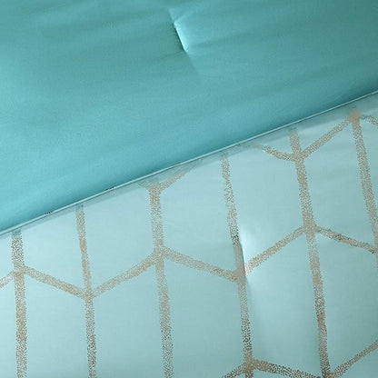 Intelligent Design Raina Twin / Twin XL Comforter Set, Soft Microfiber Comforter Set Twin, Modern Geometric Metallic Bed Set, 4 Pieces College Bedding Comforter Set with 1 Sham, 2 Toss Pillows Aqua
