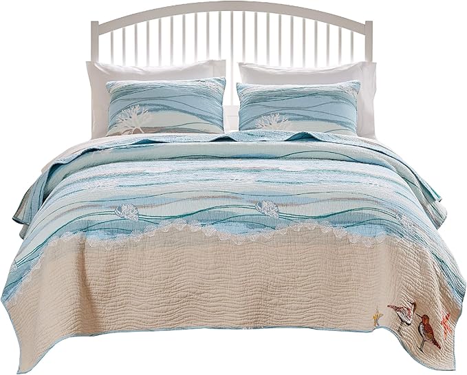 Greenland Home Maui Embroidered Coastal Quilt Set, Twin/Twin XL (2-Piece)
