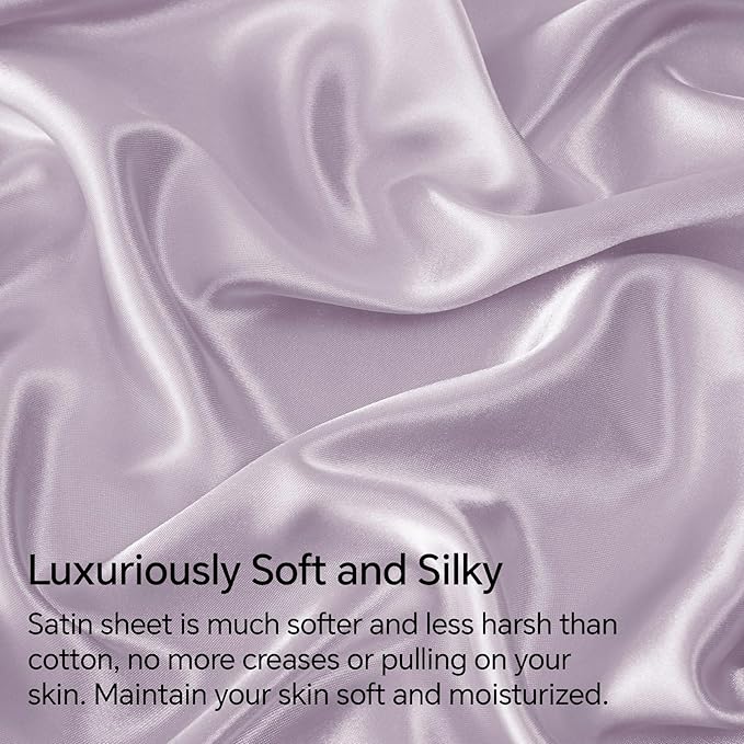 BEDELITE Satin Sheets Full Size Bed Set, Luxury Soft Lavender Silky Sheets for Hair and Skin, Similar to Silk Bed Sheets Set 4 Pieces with 1 Deep Pocket Fitted Sheet, 1 Flat Sheet, and 2 Pillowcases
