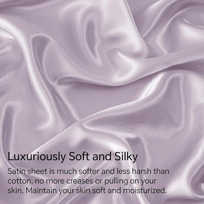 BEDELITE King Size Sheets Set, Luxury Soft Lavender Satin Sheets for Hair and Skin, Similar to Silk Bed Sheets Set 4 Pieces with 1 Deep Pocket Fitted Sheet, 1 Flat Sheet, and 2 Pillowcases