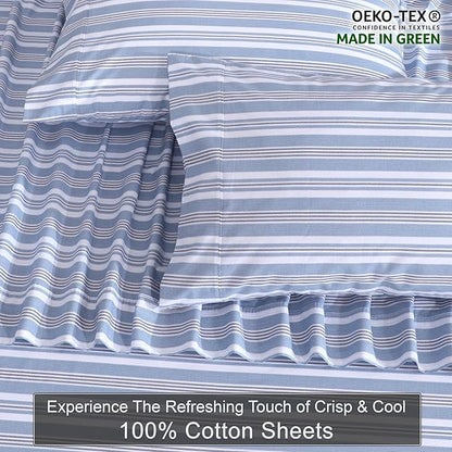 ZOYER 100% Cotton Sheets – King Size Percale Bedding, Cooling & Breathable, Durable with a Crisp, Soft & Comfortable Feel, 16" Deep Pocket, 4-Piece Set, Nautica Herringbone
