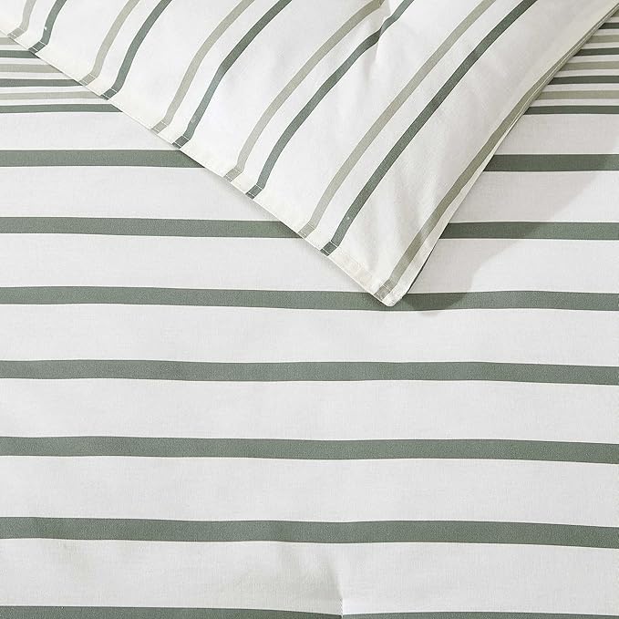 Eddie Bauer - Full/Queen Comforter Set, Super Soft Bedding with Matching Shams, Two-Piece Back Closure, Modern Room Essentials (Cooper Stripe Green, Full/Queen)
