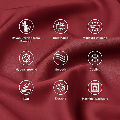 Bedsure King Size Pillow Cases Set of 2, Cooling Pillow Cases King, Rayon Derived from Bamboo Red Pillowcases, PureWoven Silky Soft Cool Bedding Pillow Covers with Envelope Closure, 20x36 Inches
