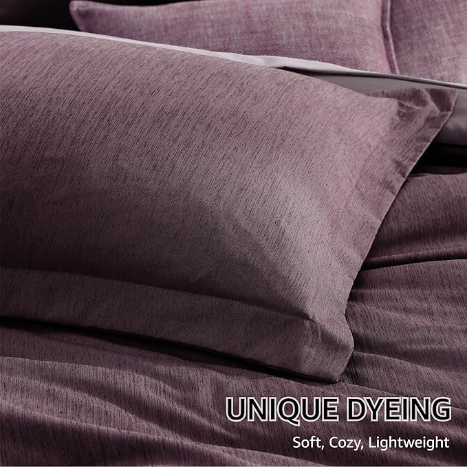 Monbix Super King Plus Comforter Set, Italian Plum Cationic Dyeing Bedding Set Reversible, Bed in a Bag 7 Pieces with Comforter, Sheets, Pillowcases & Shams