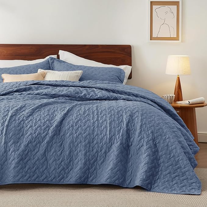 Bedsure Quilts Twin Size - Lightweight Bedspreads Twin Size with Basket Weave Pattern, Soft Quilt Bedding Set, Mineral Blue Comforter Set Coverlet for All Seasons with 1 Pillow Sham (68" x 86") | Skin-Friendly Soft, All-Season Comfort, Breathable, Ligh...