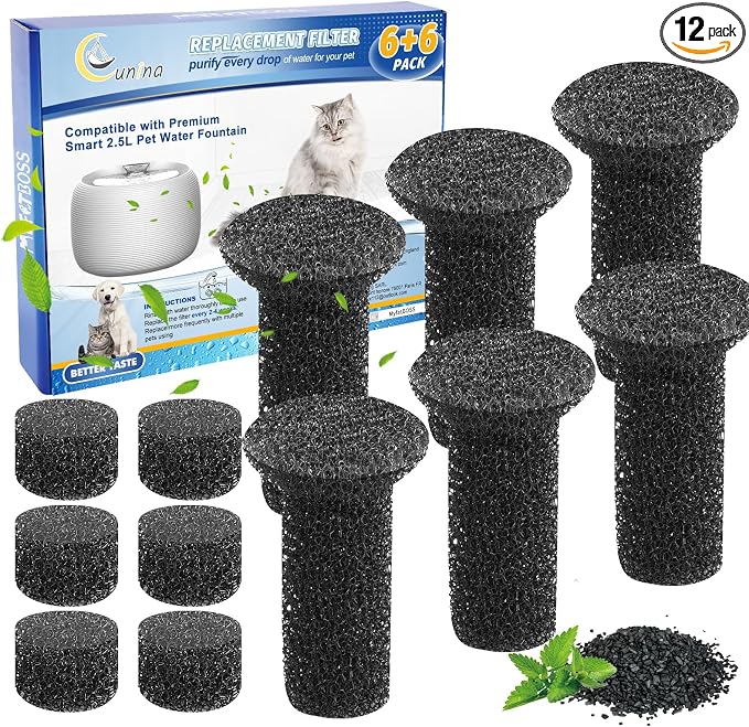 6 Sets Cat Water Fountain filters fit for Premium Smart 2.5L/84oz | Premium Smart 2.5L/84oz Fountain Replacement Foam Filters/Sponge Mufflers Cat Pet Dog Water Fountain for Drinking