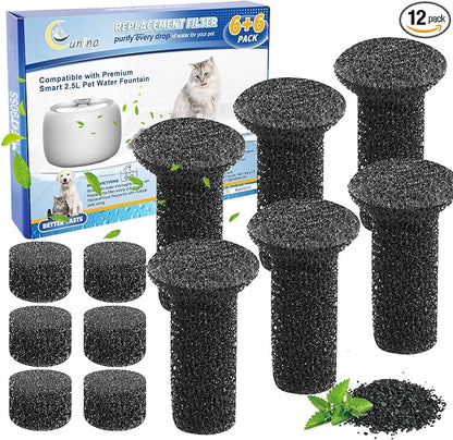6 Sets Cat Water Fountain filters fit for Premium Smart 2.5L/84oz | Premium Smart 2.5L/84oz Fountain Replacement Foam Filters/Sponge Mufflers Cat Pet Dog Water Fountain for Drinking