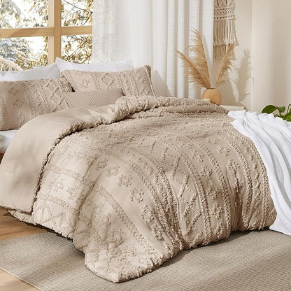 Bedsure Tufted Boho Comforter Set California King Size - Khaki Boho Bed Set, GentleSoft™ 3 Pieces Farmhouse Shabby Chic Embroidery Bedding, Gifts for Woman, Soft Jacquard Comforter for All Seasons