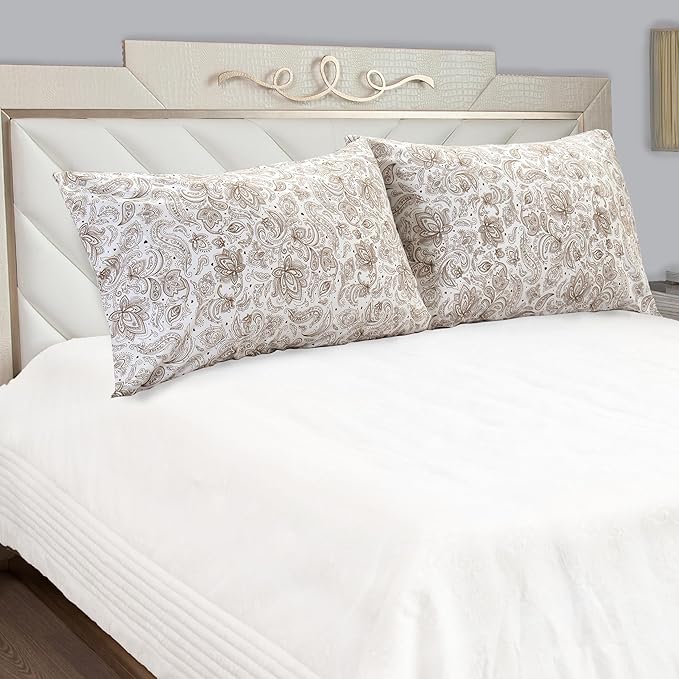 Elegant Comfort Luxury Ultra-Soft 2-Piece Pillowcase Set - 1500 Premium Hotel Quality Microfiber Double Brushed - Wrinkle Resistant, King Size, Paisley Pattern Taupe