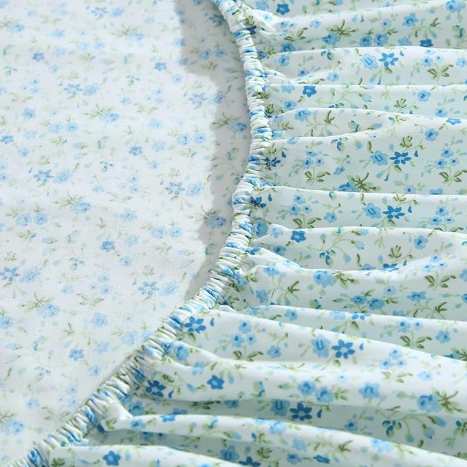 Laura Ashley - King Sheet Set, Crisp & Cool Cotton Percale Bedding with Deep Pockets, Lightweight for Year Round Comfort, Bed Sheets with Matching Pillowcases (Evie Blue)