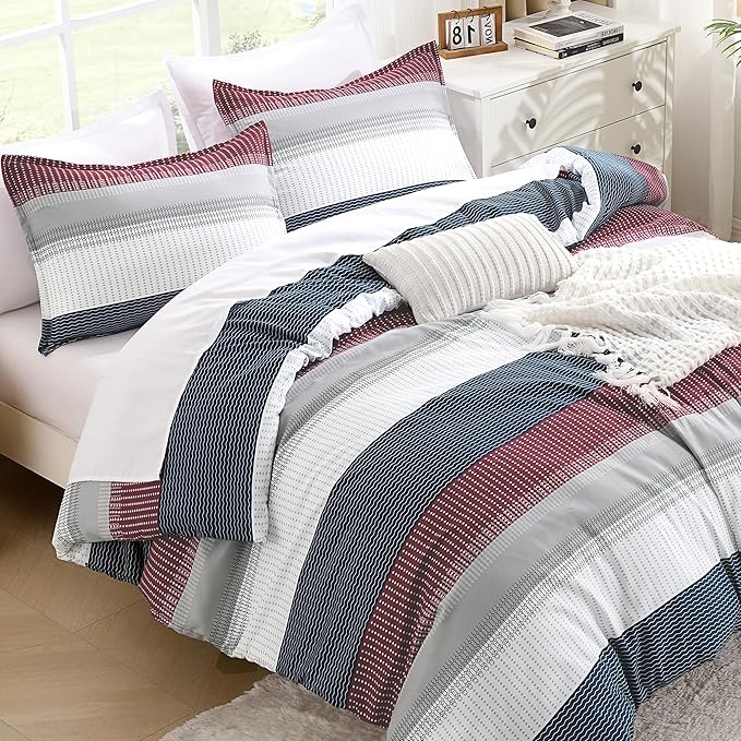 Litanika Comforter Set Twin/Twin XL Red Blue - 2 Pieces Lightweight Colorblock Stripe Fluffy Bedding Comforter Sets, All Season Bed Set