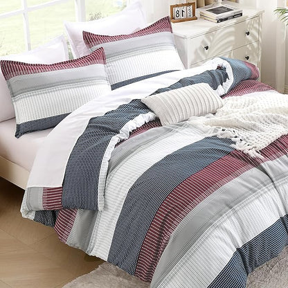 Litanika Comforter Set Twin/Twin XL Red Blue - 2 Pieces Lightweight Colorblock Stripe Fluffy Bedding Comforter Sets, All Season Bed Set