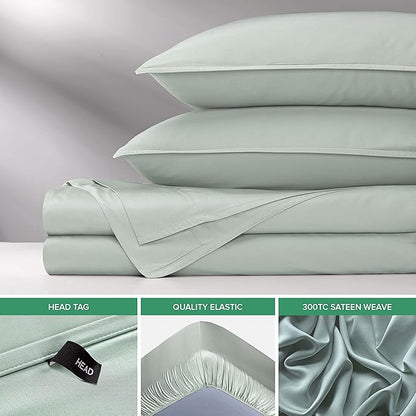 Pure Bamboo Split King Sheets, Genuine 100% Organic Viscose Derived from Bamboo Bed Sheet Set, Soft & Cooling, Double Stitching, 2 Fitted Sheets (Split King, Sea Glass)