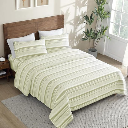 ClevaHome Classic Stripe Sheet Set - 4 Pieces Super Soft & Breathable Bed Sheet Set with Deep Pocket, Enhanced Comfort & Easy Care (Full, Sage Stripe)