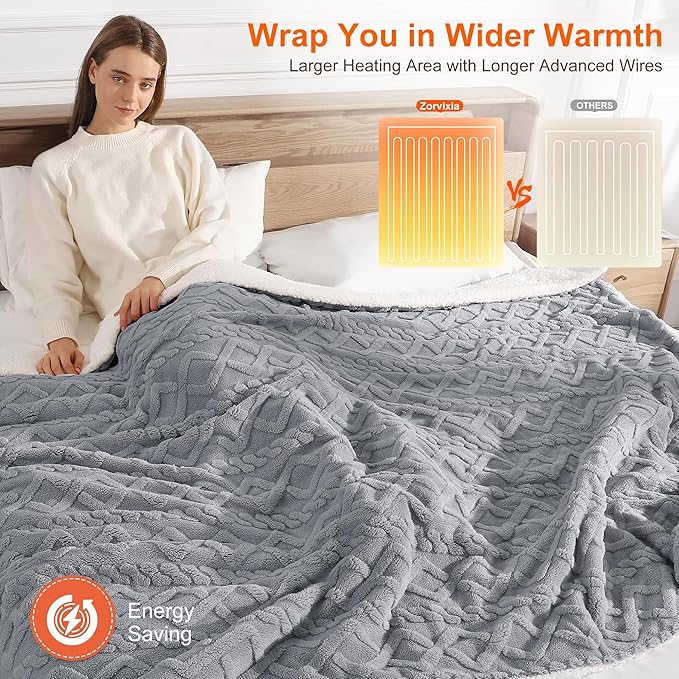Electric Blanket Twin Heated Blanket 62''X84'' with 5 Heating Levels & 10 Hours Auto Off, ETL& FCC Certification Dual Sherpa Twin Heating Blanket Washable for Home/Office/Bed, Great Gift(Dark Gray)