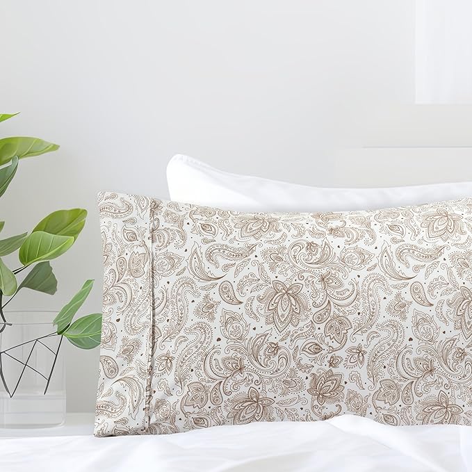 Elegant Comfort Luxury Ultra-Soft 2-Piece Pillowcase Set - 1500 Premium Hotel Quality Microfiber Double Brushed - Wrinkle Resistant, Standard/Queen, Paisley Pattern Taupe